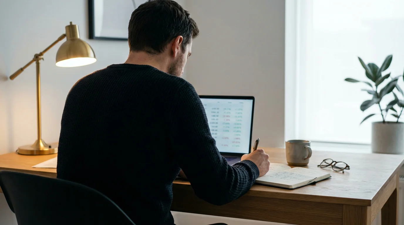 Persona comparando cuotas de apuestas deportivas en la pantalla de un portátil con un bolígrafo en la mano