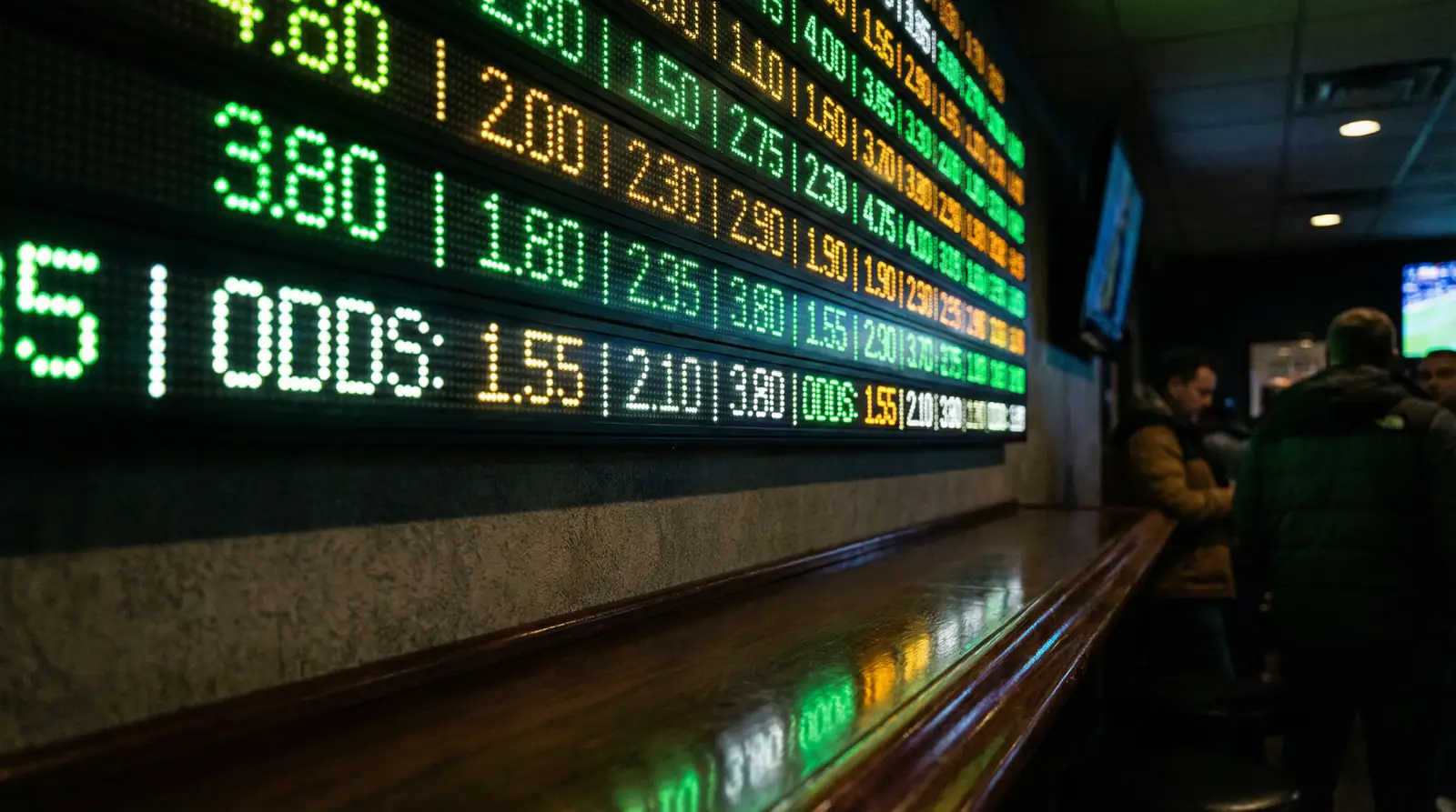 Cuotas de apuestas deportivas: panel con cuotas decimales, fraccionarias y americanas sobre fondo de estadio