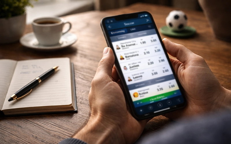 Mercados de apuestas de fútbol: pantalla con cuotas 1X2 y análisis de partido